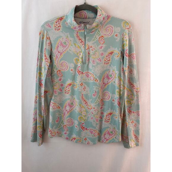 IBKUL Long Sleeve 1/4 Zip Athletic Rash Guard Pullover Rash Guard Paisley Medium - Picture 1 of 6